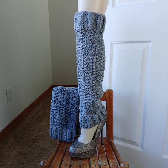 Oxford Grey Leg Warmers OSFM crochet warm thick chunky over knee dance premade - Picture 3 of 9